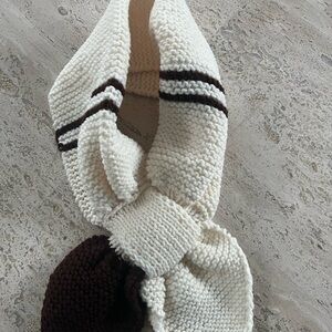Cream and Brown hand Knit Scarf